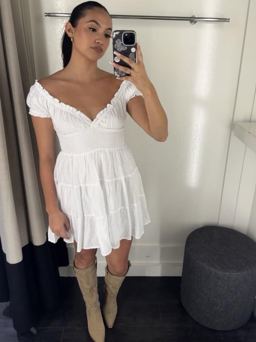 Dynamite Delphine smocked white mini dress NWT XS